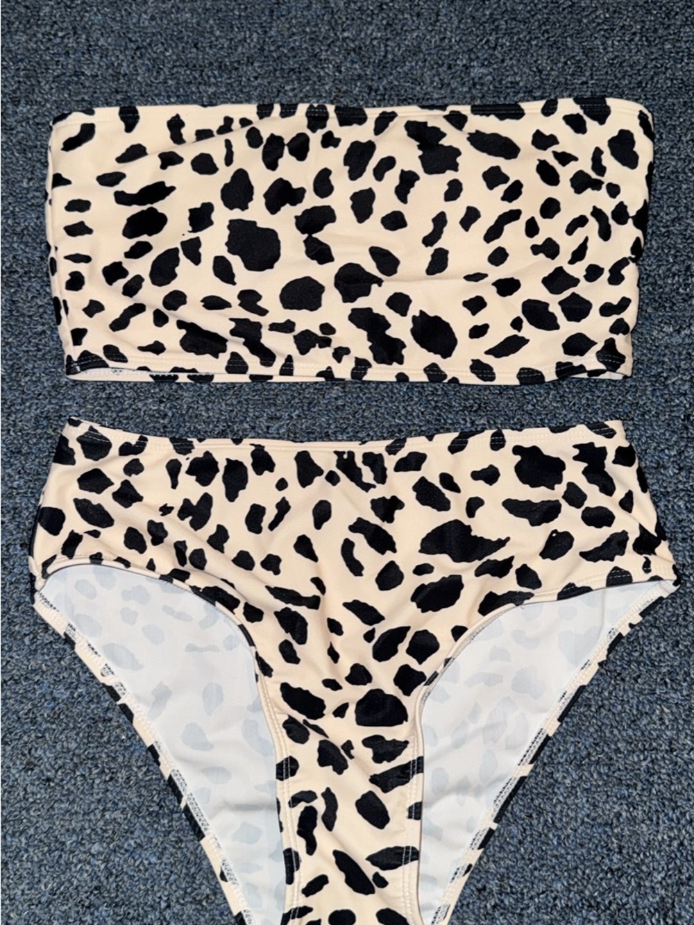 Leopard Print Bandeau Bikini Set - Black & Cream